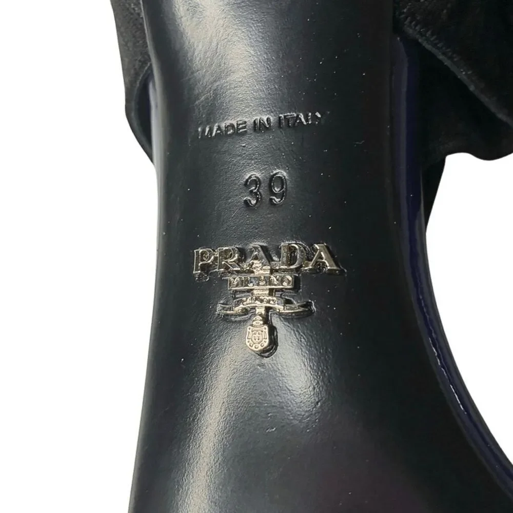 Prada Patent Leather Elastic Strap Sandals 93mm Heel Giacinto Size 39 Open Toe